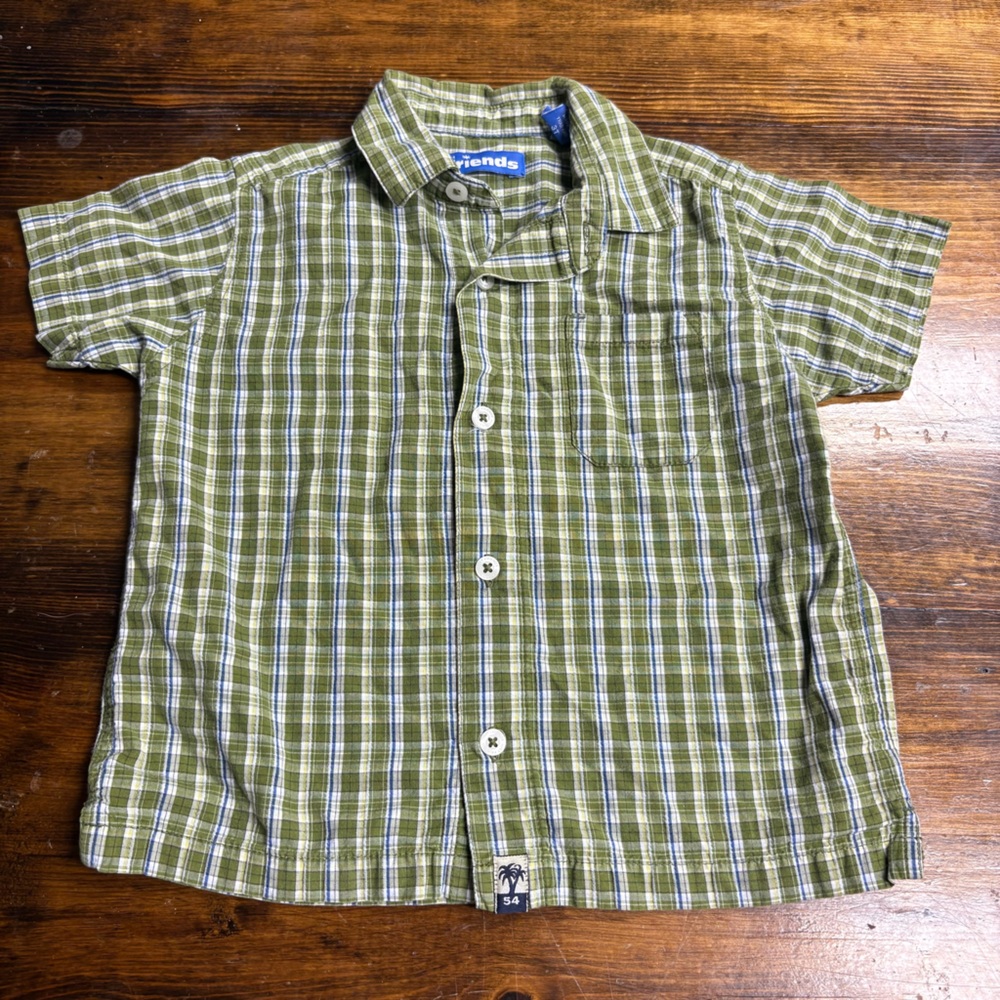 Just Friends Green Plaid Button Down‎ Shirt Size 3T